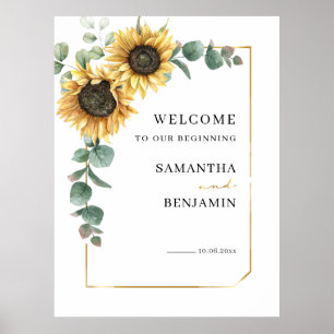Blommigt Eucalyptus Solros Bröllop Välkommen Poster