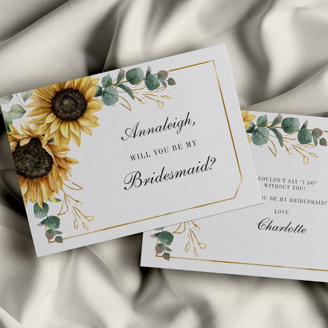 Blommigt Eucalyptus Solros ska vara min Bridesmaid (Floral Sunflower Eucalyptus Bridesmaid Proposal Card)