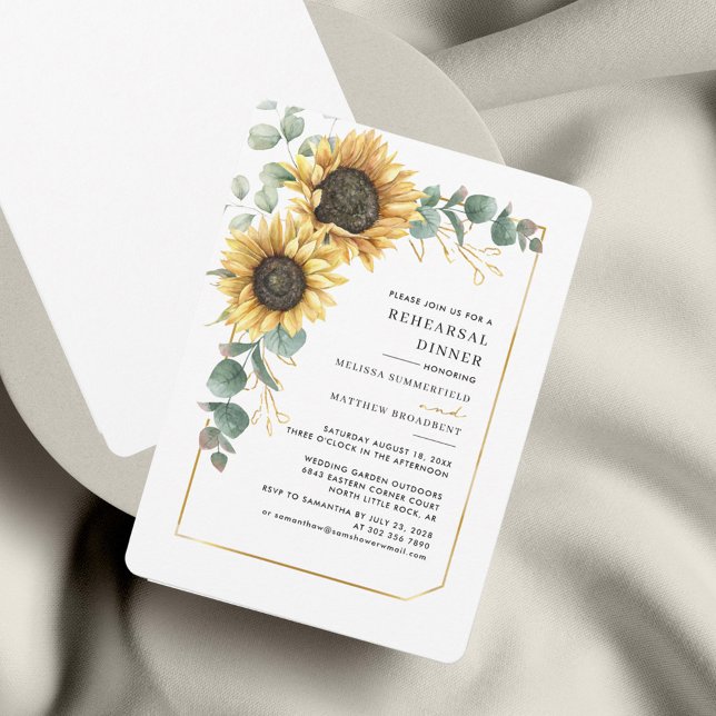 Blommigt Eucalyptus Solrosolrosdagtid Inbjudningar (Sunflower Floral Eucalyptus Wedding Rehearsal Dinner Invitation)
