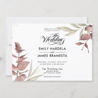 Blommigt Eucalyptus Watercolor Budget Bröllop Inbjudningar