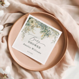 Blommigt Eucalyptus Watercolor Grönt Guld Pappersservett