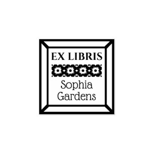 Blommigt Ex Libris i ram Stämpel