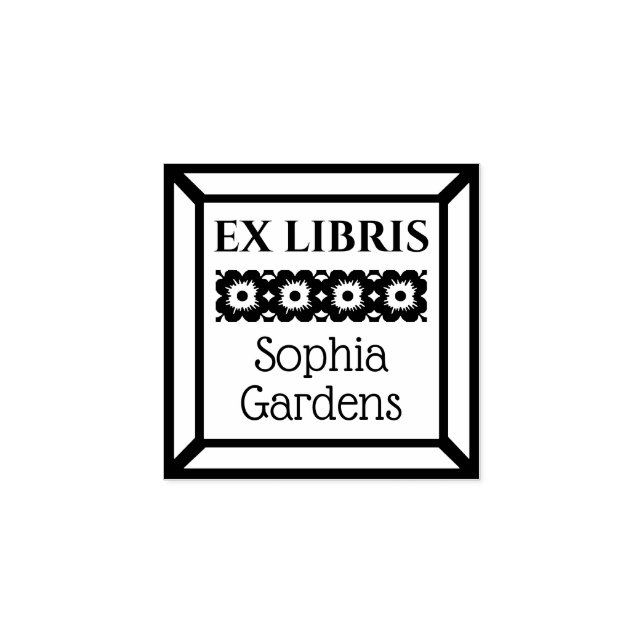 Blommigt Ex Libris i ram Stämpel (Tryck)