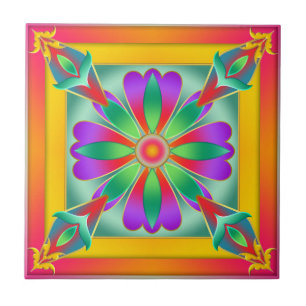 Blommigt Exotic Colorful Kitchen eller Bathroom Ti Kakelplatta