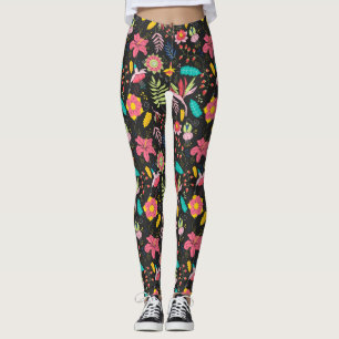 Blommigt Exotic Flowers Löv Mönster-23760 Leggings