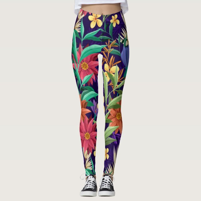 Blommigt Exotic Flowers Mönster-23004 Leggings (Framsida)