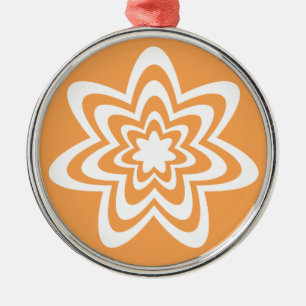 Blommigt Explosion Premium Round Ornament, Orange Julgransprydnad Metall