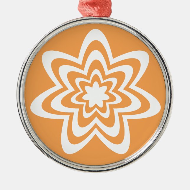 Blommigt Explosion Premium Round Ornament, Orange Julgransprydnad Metall (Framsidan)