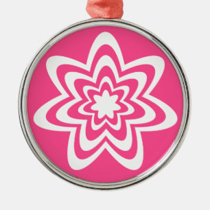 Blommigt Explosion Premium Round Ornament, Rosa Julgransprydnad Metall