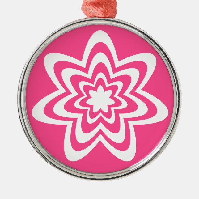 Blommigt Explosion Premium Round Ornament, Rosa Julgransprydnad Metall (Framsidan)