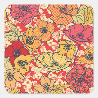 Blommigt Explosion: Sömlös Vintage Trend. Fyrkantigt Klistermärke