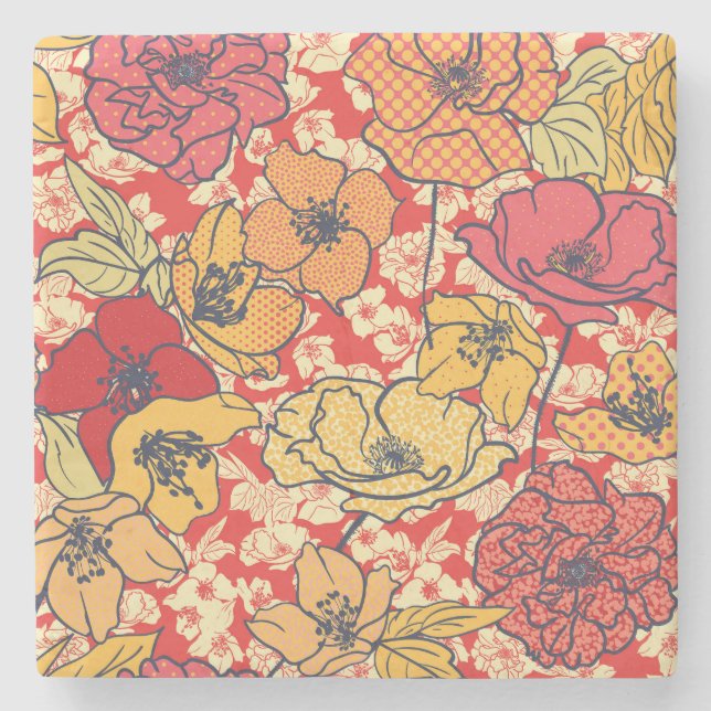 Blommigt Explosion: Sömlös Vintage Trend. Stenunderlägg (Framsidan)
