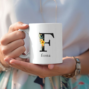 Blommigt F Monogram Mugg med redigerbart Namn