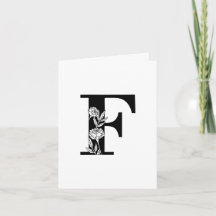 Blommigt F Monogram på vitanteckningskort