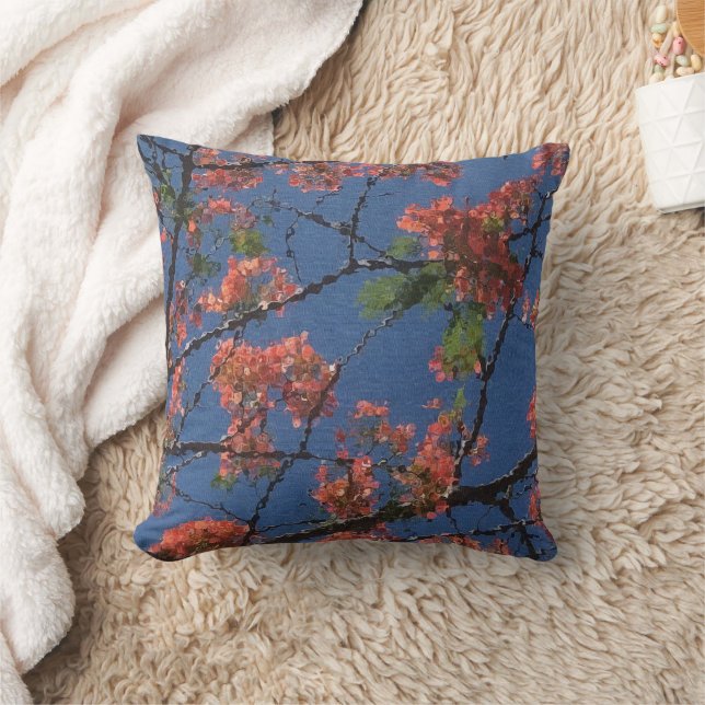 Blommigt Fabric, blå Kudde (Filt)