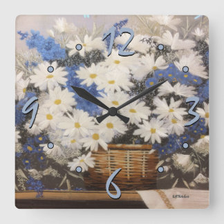 Blommigt Fabric Daisys Fyrkantig Klocka