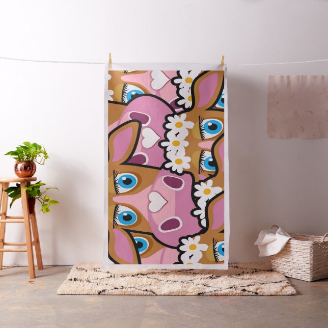 Blommigt Fabric of Cows Butterfly Tyg (In Situ)