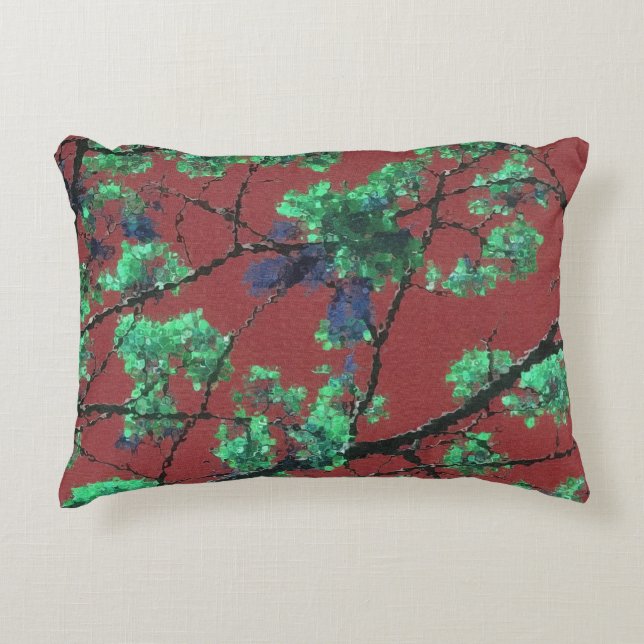 Blommigt Fabric, Red Prydnadskudde (Framsidan)