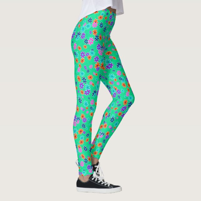 Blommigt Fabric Seamless Mönster färgad 1 Leggings (Höger)