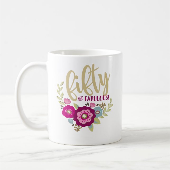 Blommigt Fabulous 50:e födelsedag rosa guld Kaffemugg (Vänster)