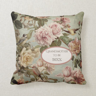 Blommigt Faded Aqua Elegant Grandmor ska Kudde