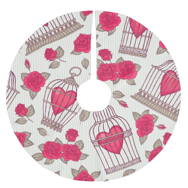 Blommigt Fågelburar Ro Mönster Julgransmatta Borstad Polyester (Framsidan)