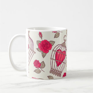 Blommigt Fågelburar Ro Mönster Kaffemugg