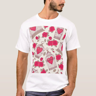 Blommigt Fågelburar Ro Mönster T Shirt