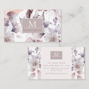 Blommigt Fågelns Lila och vita natur, monogram nam Visitkort