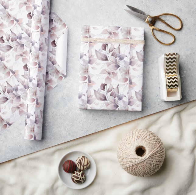 Blommigt Fågelns Lila och vitnatursköljning Presentpapper (Hantverk)