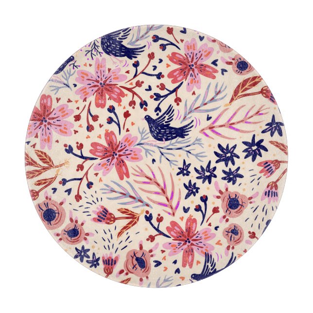 Blommigt, fåglar, vintage, sömlös mönster. (Framsidan)