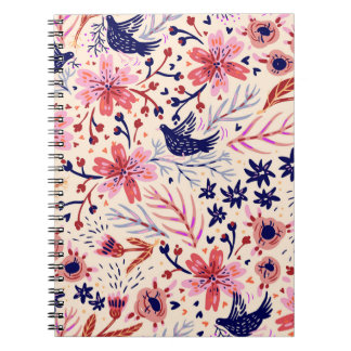Blommigt, fåglar, vintage, sömlös mönster. anteckningsbok