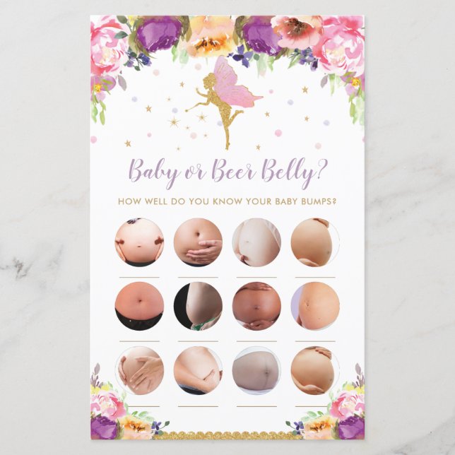 Blommigt Fairy Baby eller Beer Belly Baby Shower G (Framsida)