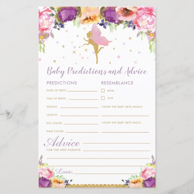 Blommigt Fairy Baby Predictions and Advice Activit (Framsida)