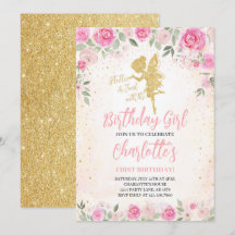Blommigt Fairy Birthday Guld Glitter