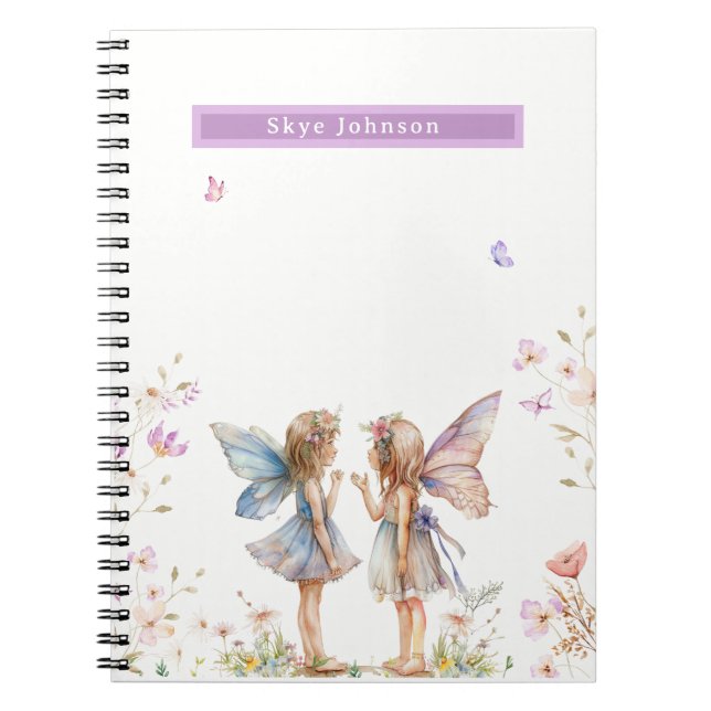 Blommigt Fairy Custom Name Notebook Anteckningsbok (Framsidan)