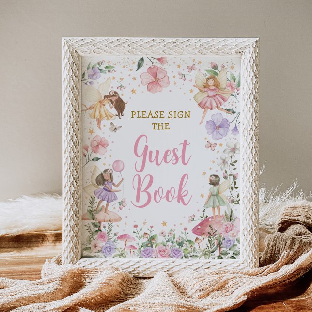Blommigt Fairy Garden Birthday Guest Bok Sign Poster (Skapare uppladdad)
