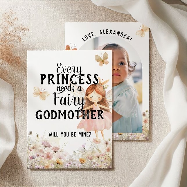 Blommigt Fairy Godmor Frieri Photo Tack Kort (Floral Fairy Godmother Proposal Photo Thank You Card)