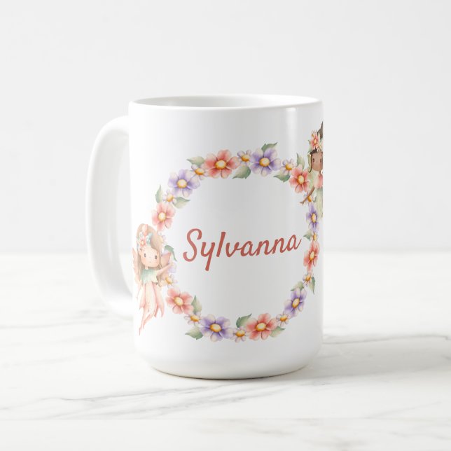 Blommigt Fairy Mugg med eget namn (Framsida vänster)