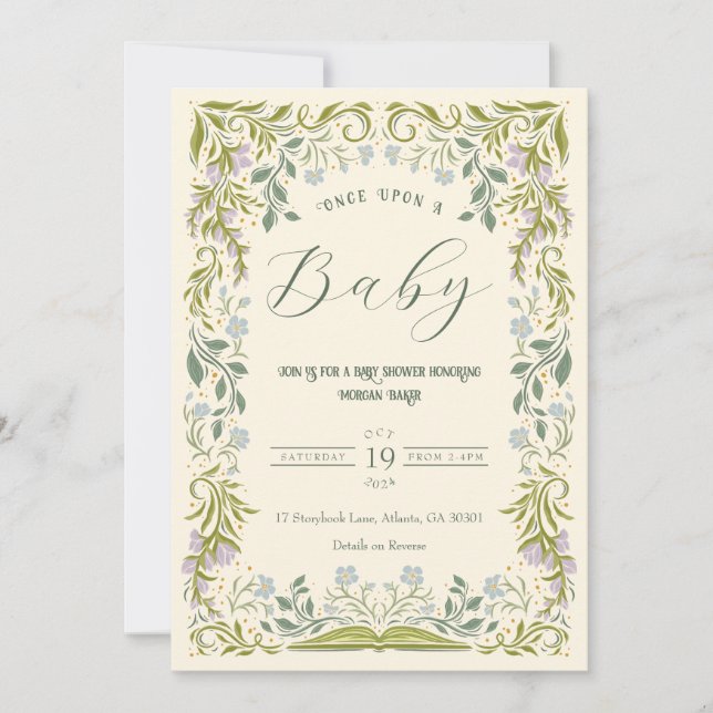 Blommigt Fairytale Bok Baby Shower-inbjudan Inbjudningar (Framsida)