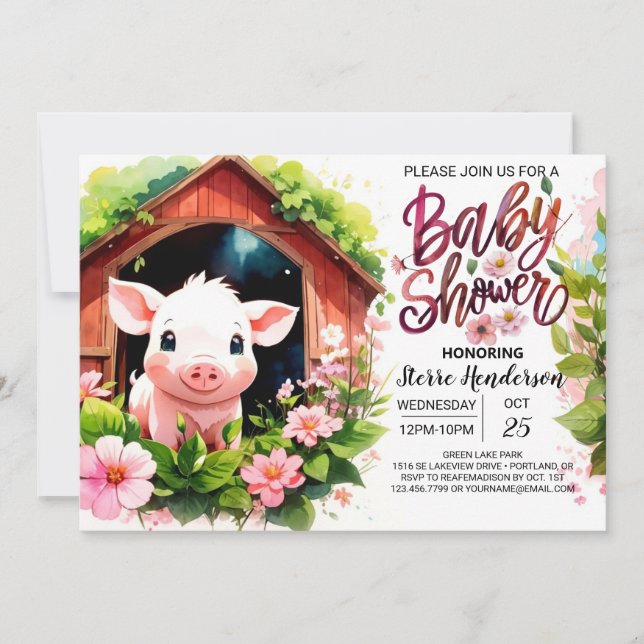 Blommigt Fairytale Piglet Baby Shower Inbjudningar (Framsida)
