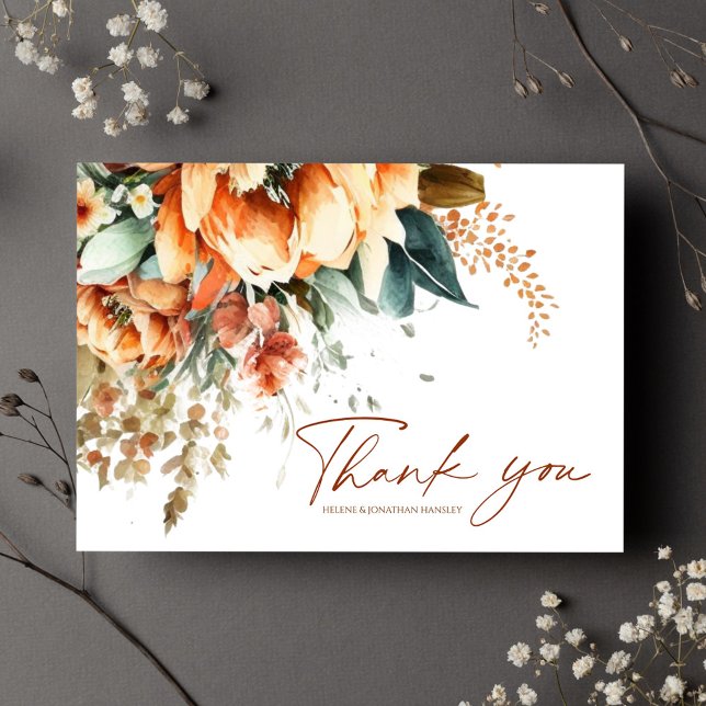 Blommigt Fall Boho Bröllop - tackkort Vykort (Floral Fall Boho Wedding Thank You Card)
