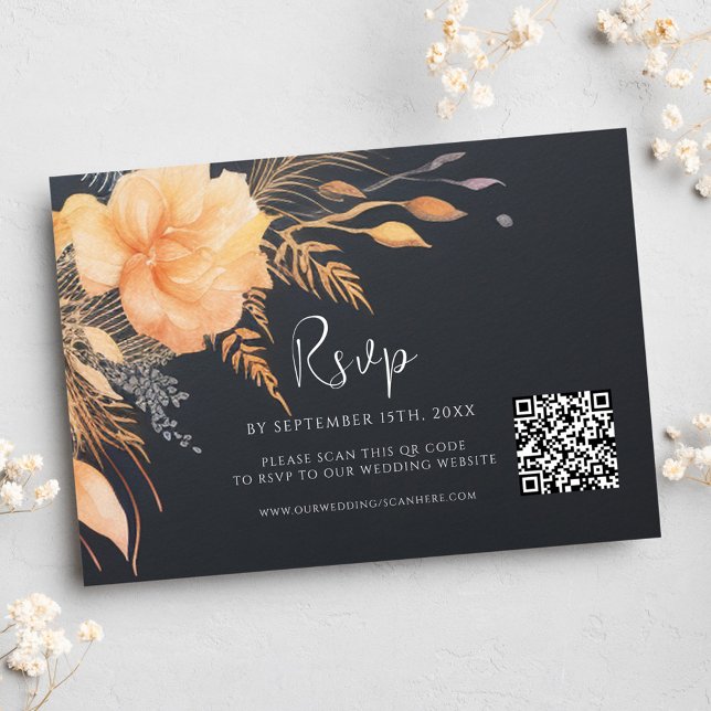 Blommigt Fall Elegant QR-kod Bröllop OSA Kort (Floral Fall Elegant QR Code Wedding RSVP Card)