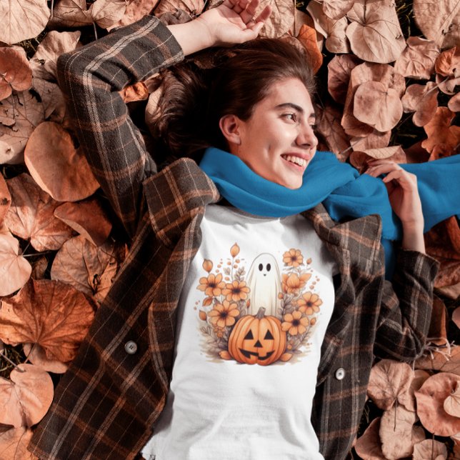 Blommigt Fall Halloween Pumpkin Ghost T Shirt (Skapare uppladdad)