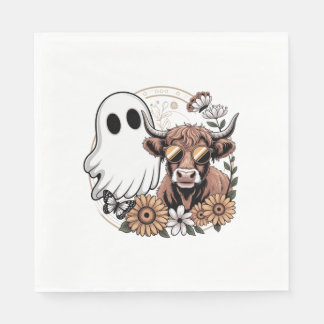 Blommigt Fall Highland Cow Ghost Pappersservett