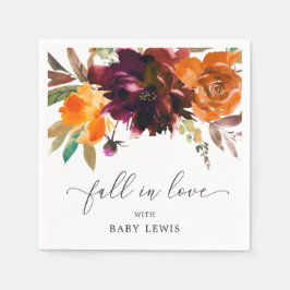Blommigt fall i Kärlek Orange Burgundy Baby Shower Pappersservett