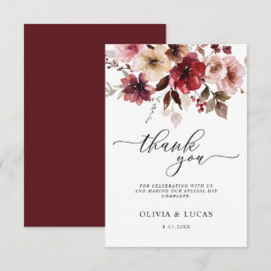 Blommigt Fall Maroon Rustic Höst löv Bröllop Tack Kort