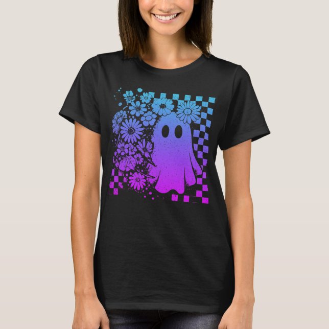Blommigt-Fall-Neon-Ghost-Halloween T Shirt (Framsida)