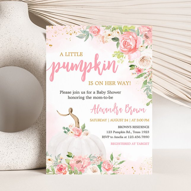 Blommigt Fall Pumpkin Baby Shower Inbjudningar (Pink Pumpkin Baby Shower Invitation)