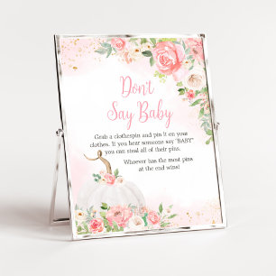 Blommigt Fall Pumpkin Baby Shower Säg inte Baby Poster